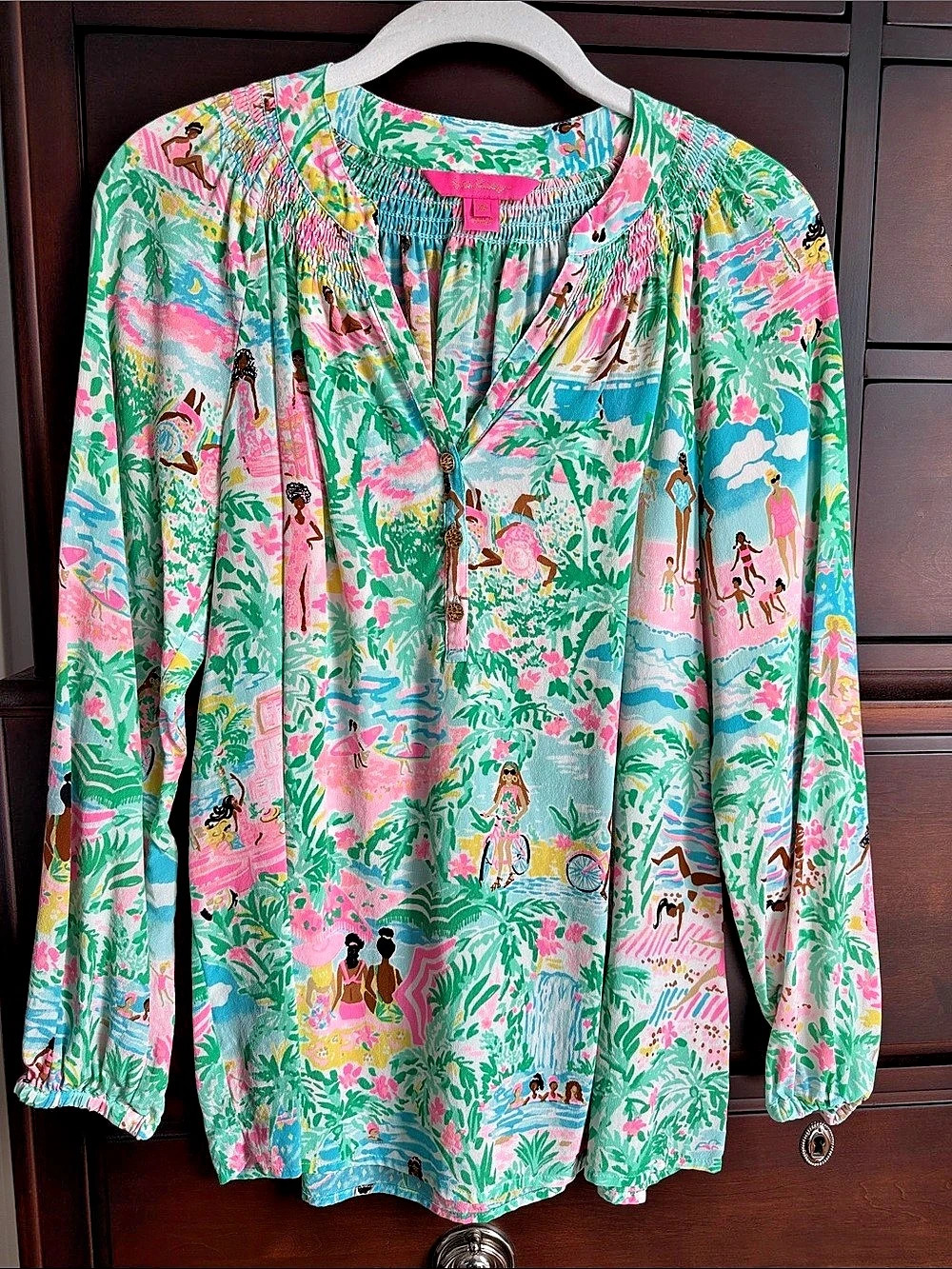 Lilly Pulitzer Elsa Silk Top Floral Blouse in Green & Pink
